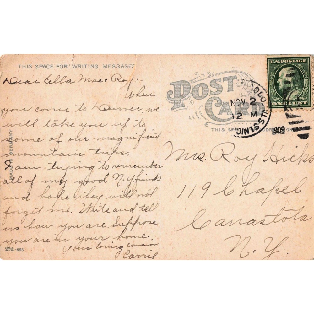 Clear Creek Canon CO Colorado Mother Grundy Colorado & Southern Ry Postcard 1909 - Picture 2 of 2